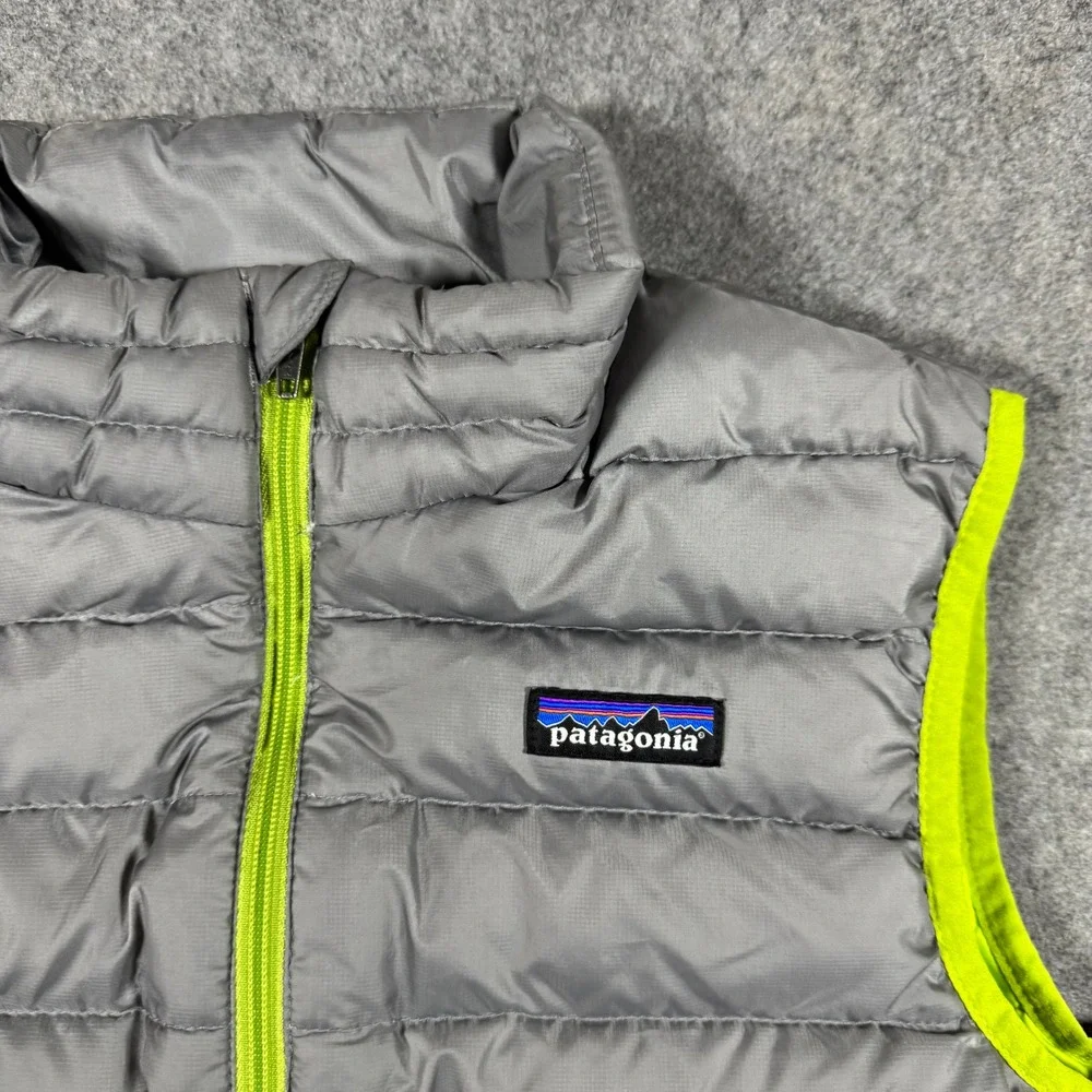 Patagonia Down Sweater Vest Boys L 12 Gray Lime Green 68221 Puffer Quilted Warm